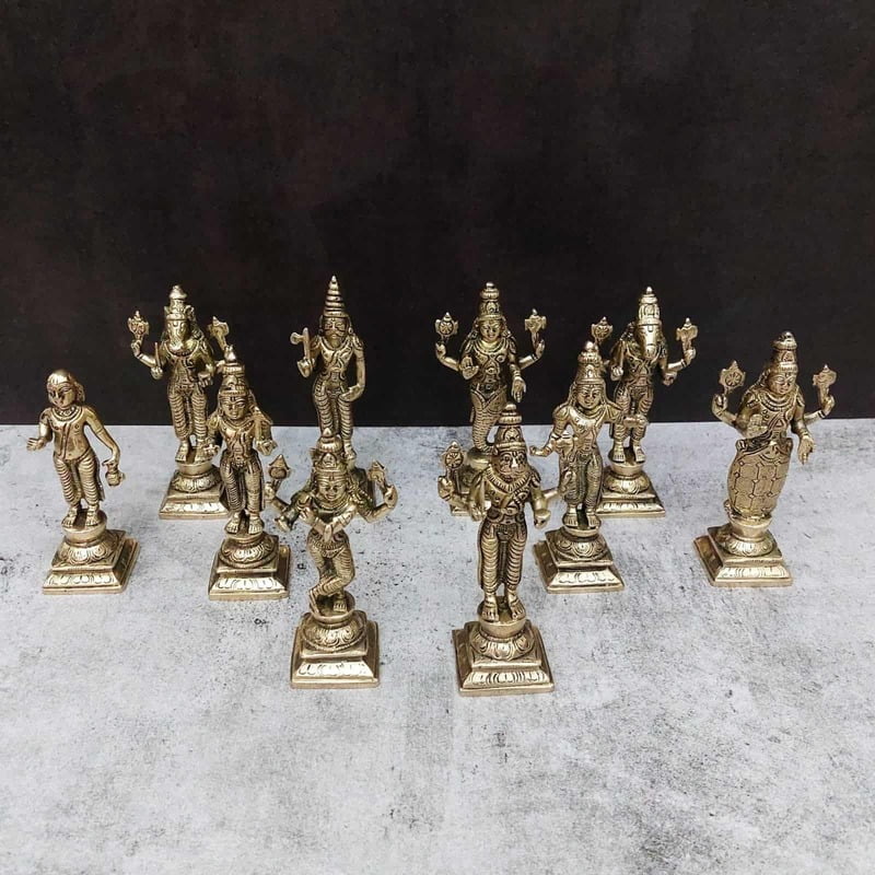 Brass Fine Dashavatar Set - 6 inch Height | Exquisite Brass Set of Dashavatar Idols