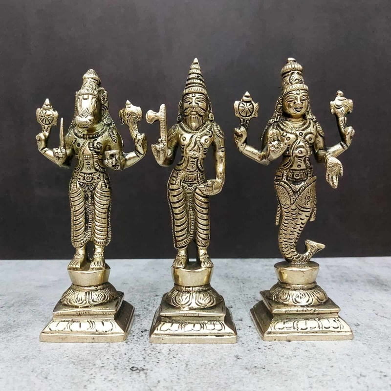 Brass Fine Dashavatar Set - 6 inch Height | Exquisite Brass Set of Dashavatar Idols