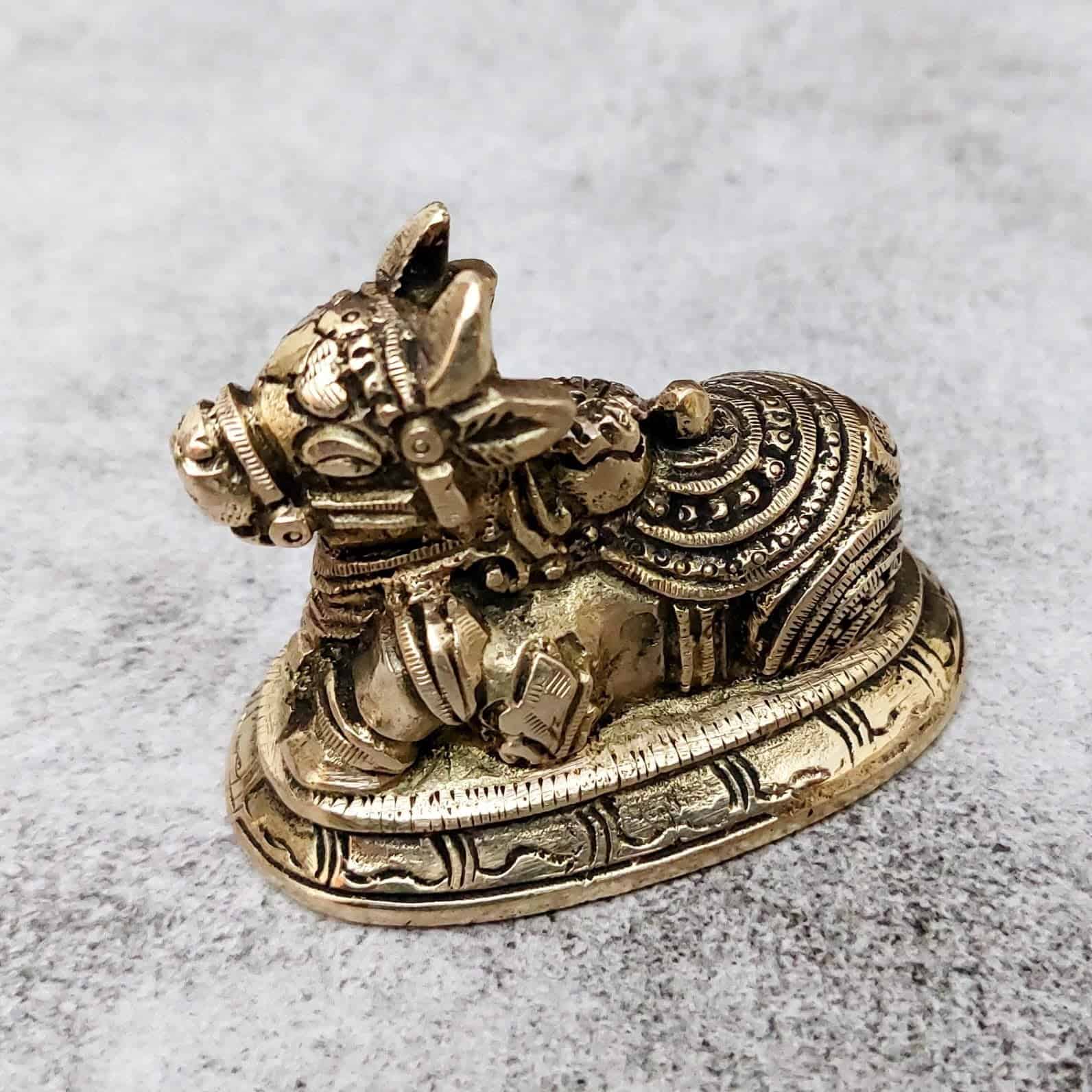 Brass Nandi - 2.5 inch Height | Revered Brass Nandi Statue for Shiva Devotees