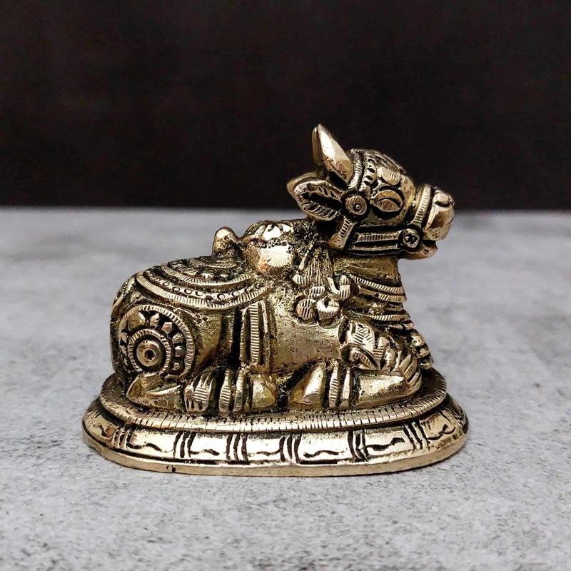 Brass Nandi - 2.5 inch Height | Revered Brass Nandi Statue for Shiva Devotees