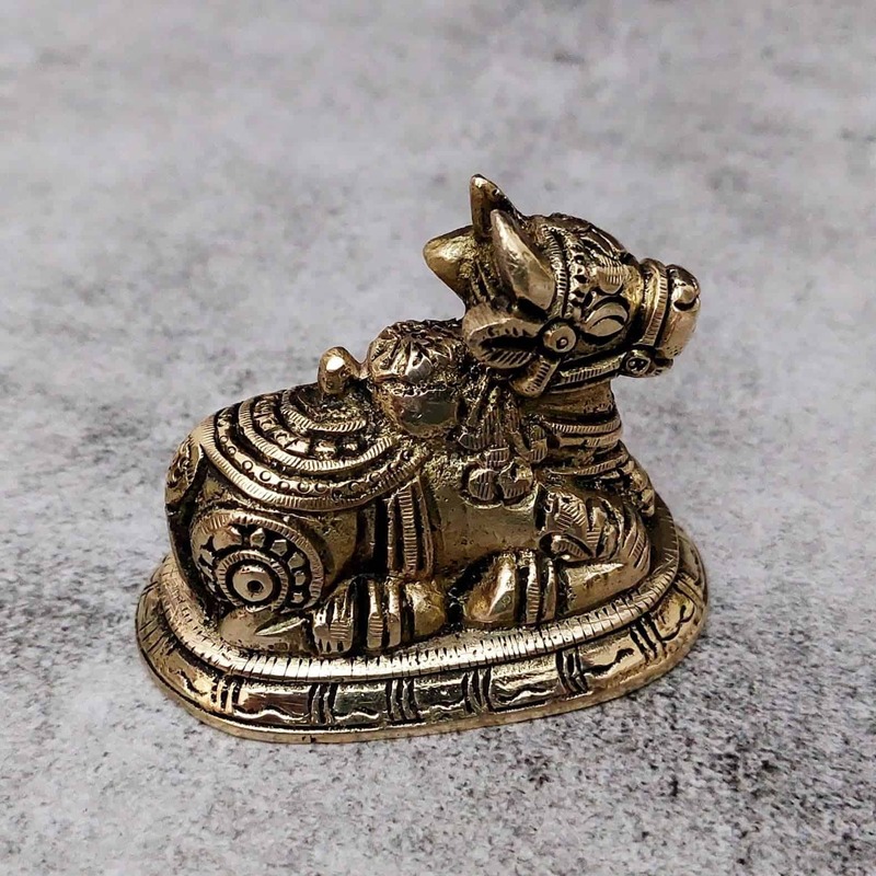 Brass Nandi - 2.5 inch Height | Revered Brass Nandi Statue for Shiva Devotees