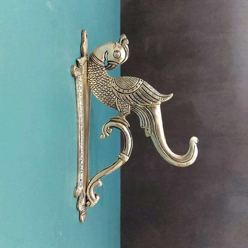 Brass Parrot Bracket - 9 inch Height | Decorative Brass Wall Bracket with Parrot Design