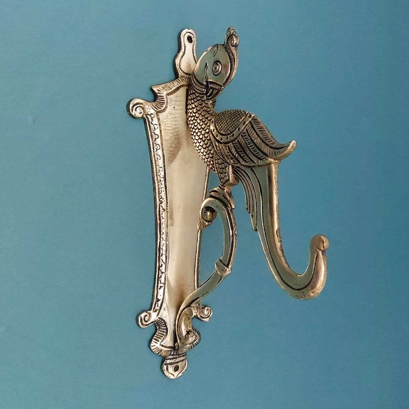 Brass Parrot Bracket - 9 inch Height | Decorative Brass Wall Bracket with Parrot Design
