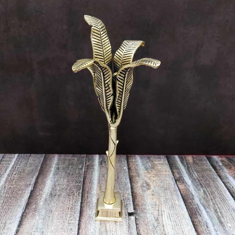 Brass Banana Tree - 14 inch Height | Decorative Brass Tree with Banana Leaves