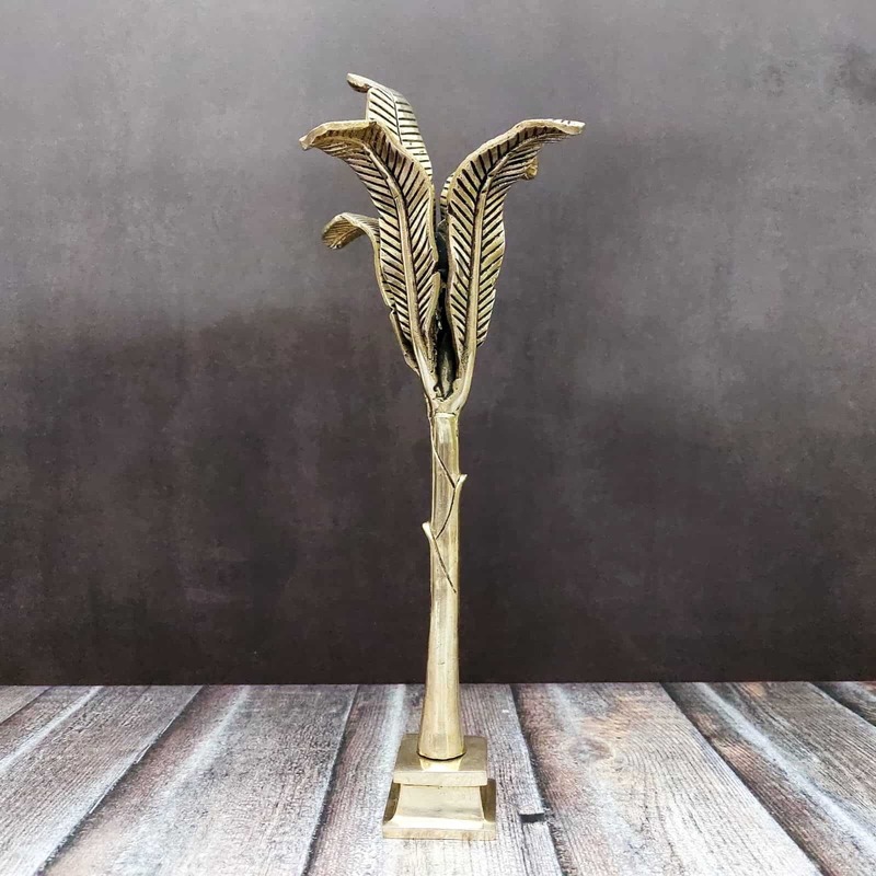 Brass Banana Tree - 14 inch Height | Decorative Brass Tree with Banana Leaves