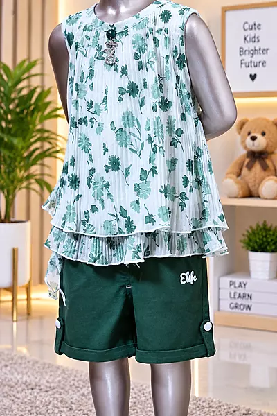 1818 kids capri suit white and green size-32