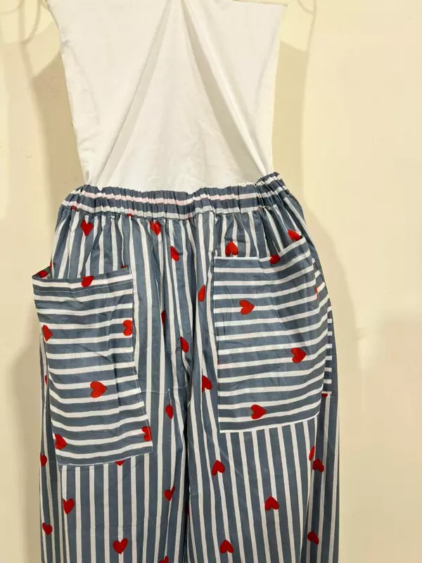 Anya's Flared Lounge pants - White & Grey with Hearts