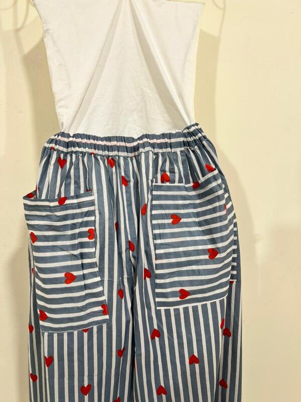 Anya's Flared Lounge pants - White & Grey with Hearts