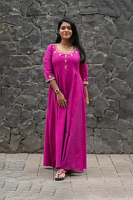 Women Embroidered Ethnic Anarkali Dress - Pink