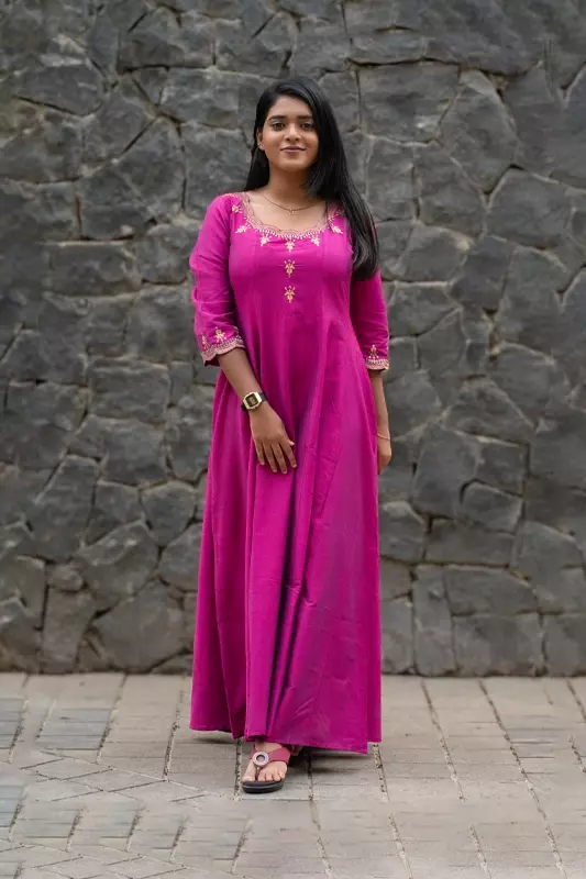 Women Embroidered Ethnic Anarkali Dress - Pink