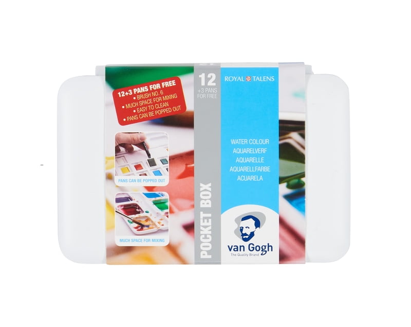 ROYAL TALENS VAN GOGH WATERCOLOR PAN SET, SET OF 12+3 ASSORTED COLORS