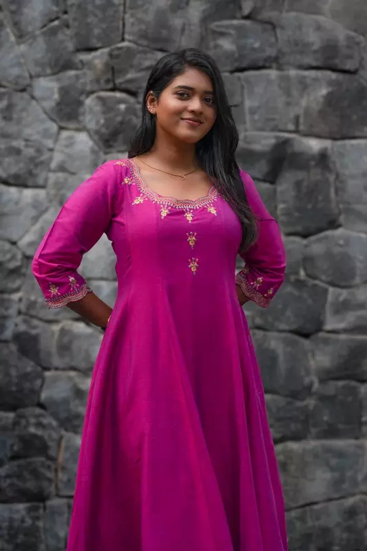 Women Embroidered Ethnic Anarkali Dress - Pink