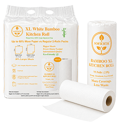 Sofierth XL Bamboo Kitchen Paper Towels – 2 Rolls