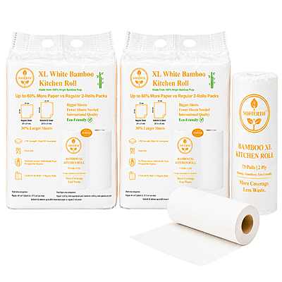 Sofierth XL Bamboo Kitchen Paper Towels – Pack of 2 × 2 Rolls