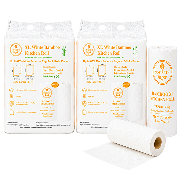 Sofierth XL Bamboo Kitchen Paper Towels – Pack of 2 × 2 Rolls