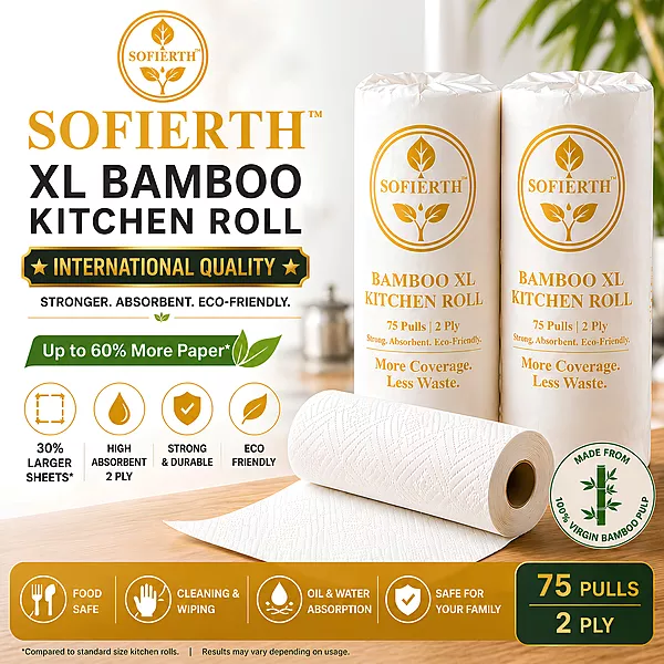 Sofierth XL Bamboo Kitchen Paper Towels – 2 Rolls