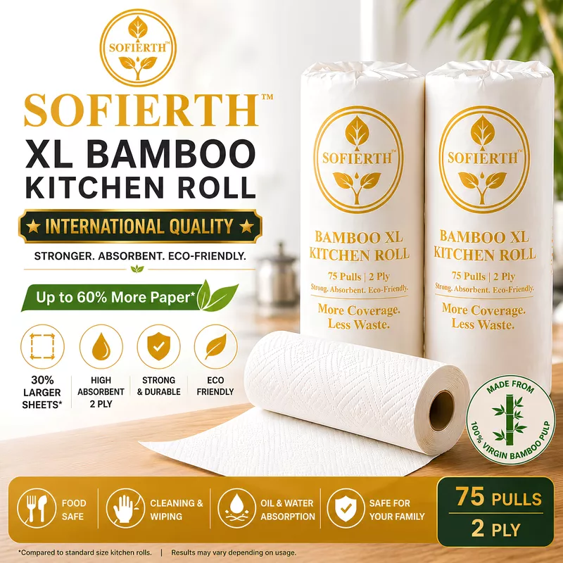 Sofierth XL Bamboo Kitchen Paper Towels – 2 Rolls