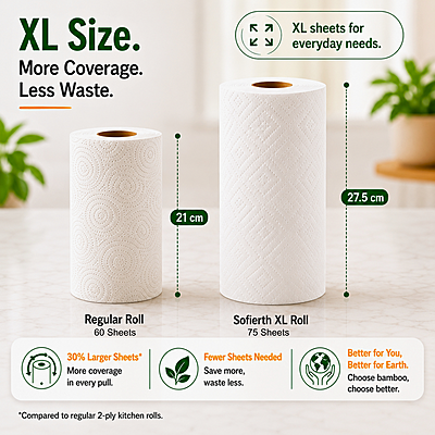 Sofierth XL Bamboo Kitchen Paper Towels – Pack of 2 × 2 Rolls