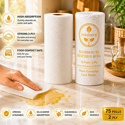 Sofierth XL Bamboo Kitchen Paper Towels – Pack of 2 × 2 Rolls