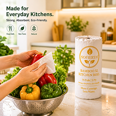 Sofierth XL Bamboo Kitchen Paper Towels – 2 Rolls