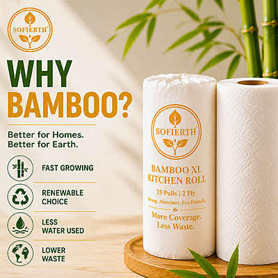 Sofierth XL Bamboo Kitchen Paper Towels – Pack of 2 × 2 Rolls