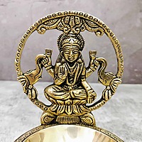 Brass Gaja Lakshmi Diya - 6 inch Height | Brass Diya with Gaja Lakshmi Design