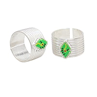 Silver Toe ring, Metti with Green Enamel Design