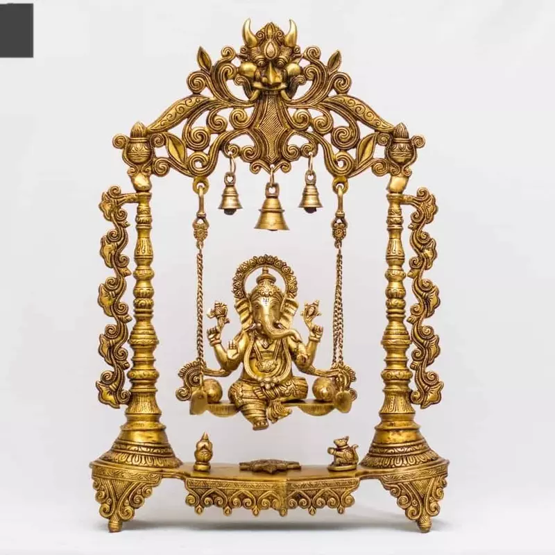 Brass Ganesh Swing Jhula - 26 inch Height | Brass Ganesha Idol on a Swing for Home Decor