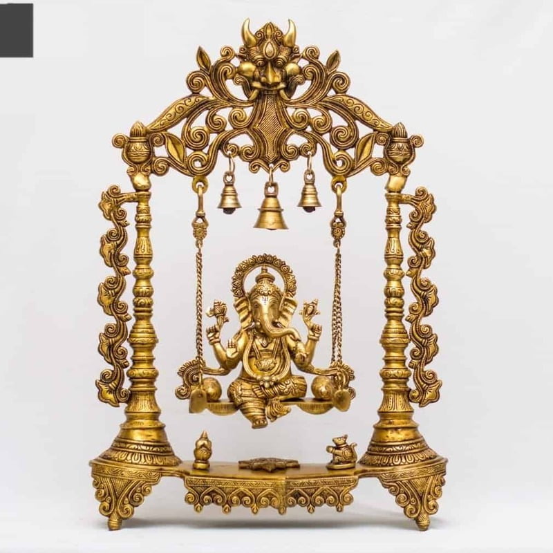 Brass Ganesh Swing Jhula - 26 inch Height | Brass Ganesha Idol on a Swing for Home Decor
