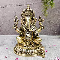 Brass Ganesh Idol Super Fine - 11 inch Height | Exquisite Brass Ganesha Idol for Pooja