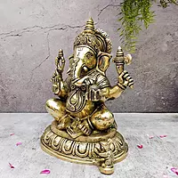 Brass Ganesh Idol Super Fine - 11 inch Height | Exquisite Brass Ganesha Idol for Pooja