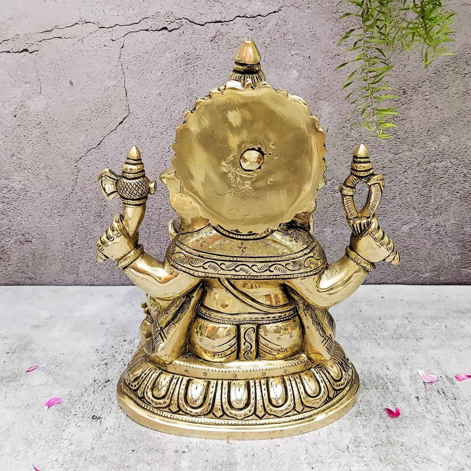 Brass Ganesh Idol Super Fine - 11 inch Height | Exquisite Brass Ganesha Idol for Pooja