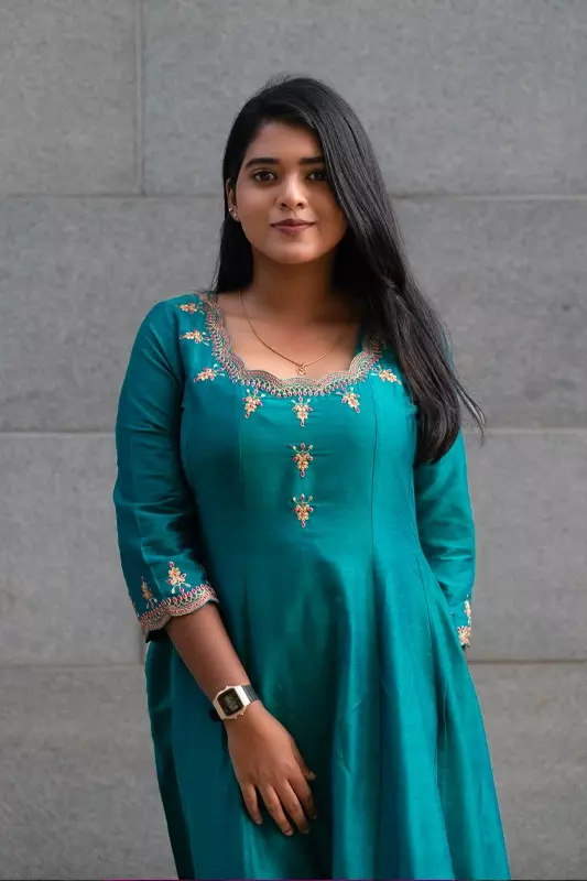 Women Embroidered Ethnic Anarkali Dress - Green