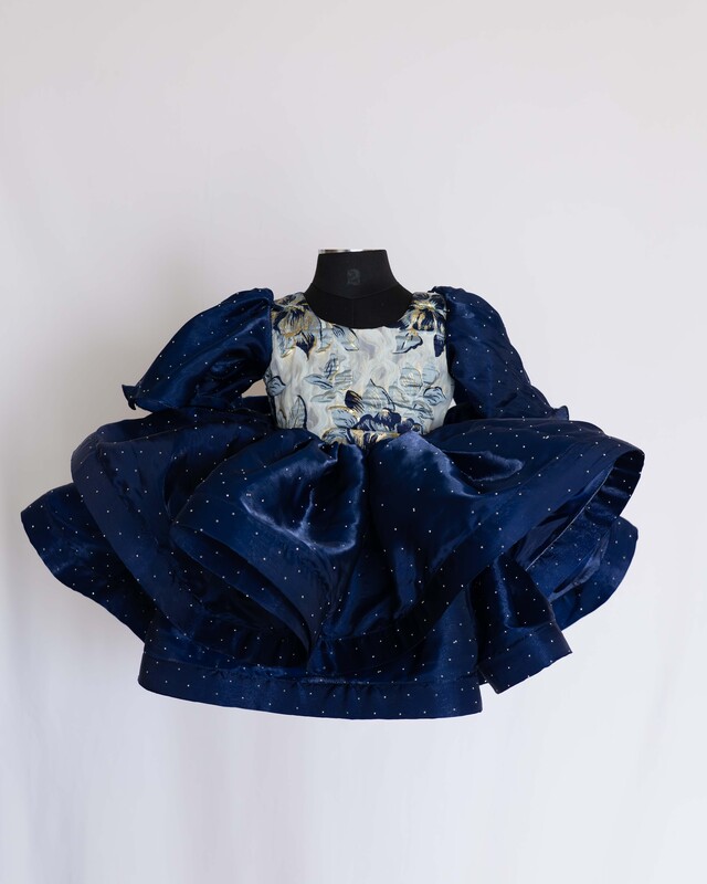 Midnight Bloom – Navy Blue Princess Gown