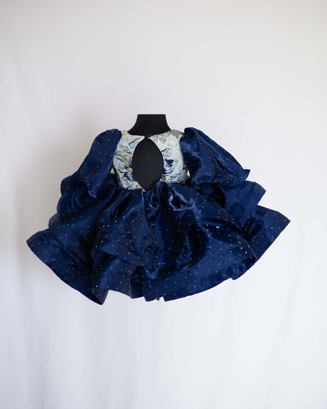 Midnight Bloom – Navy Blue Princess Gown