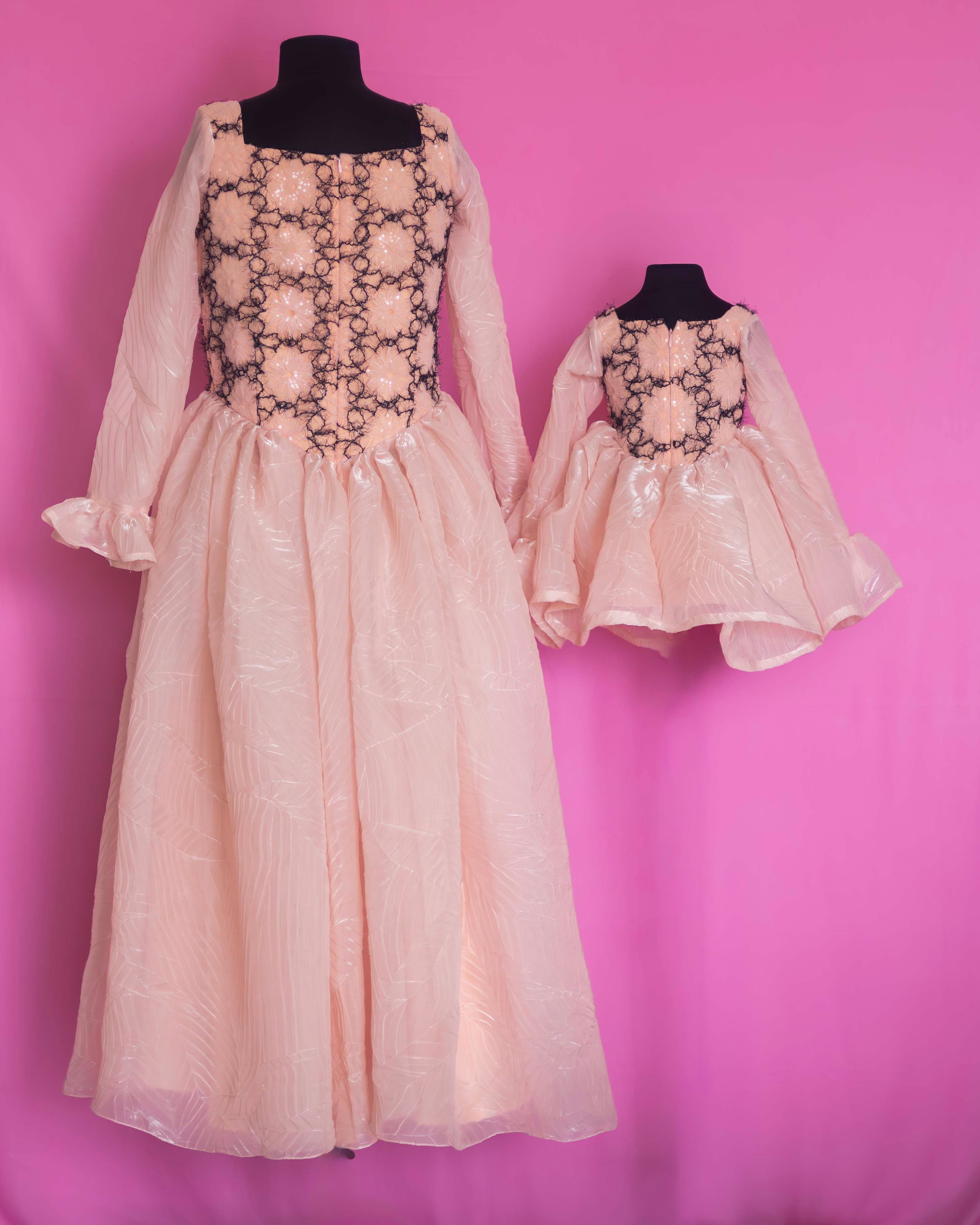 Elegant Lace Overlay Mother-Daughter Dress Set