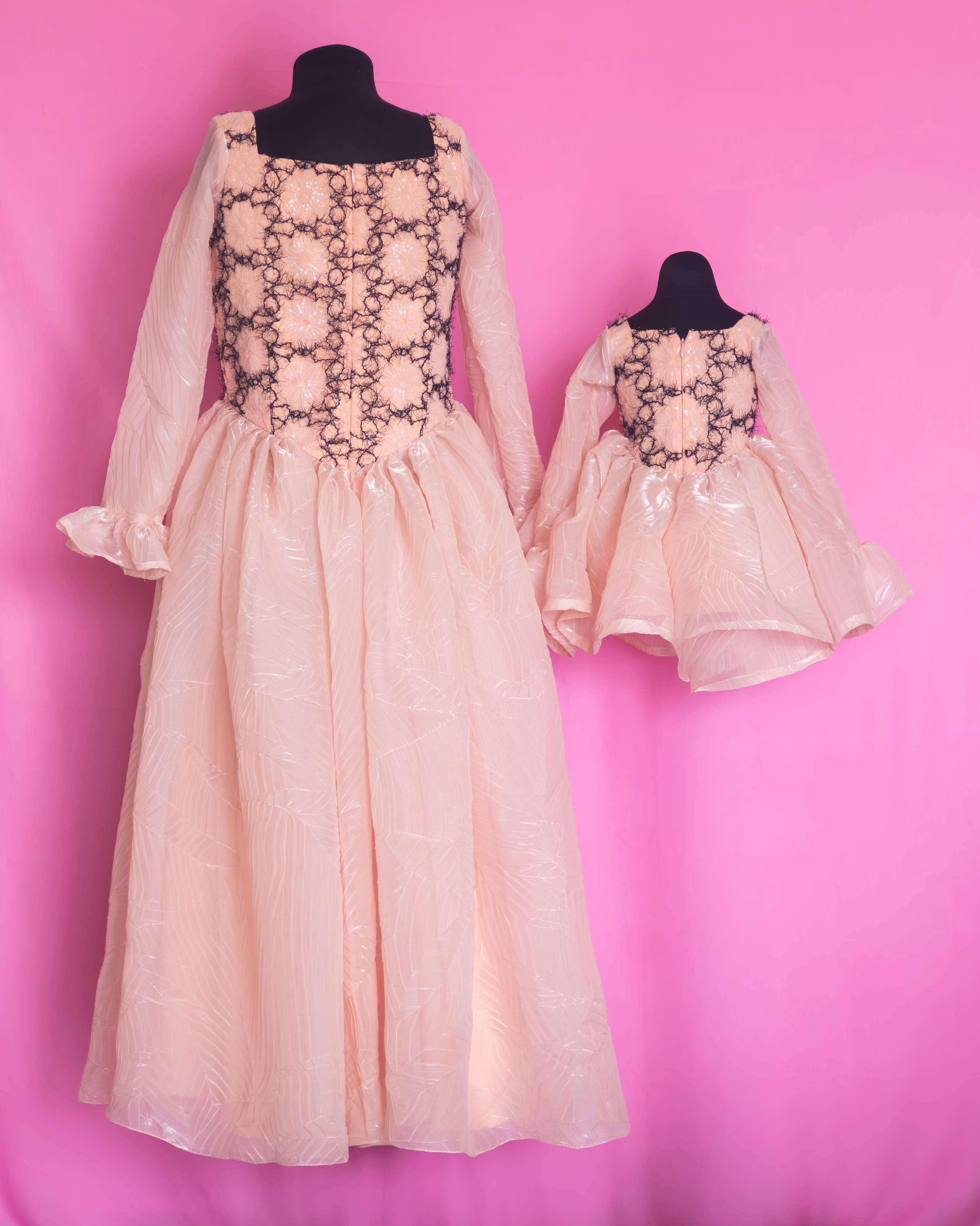 Elegant Lace Overlay Mother-Daughter Dress Set