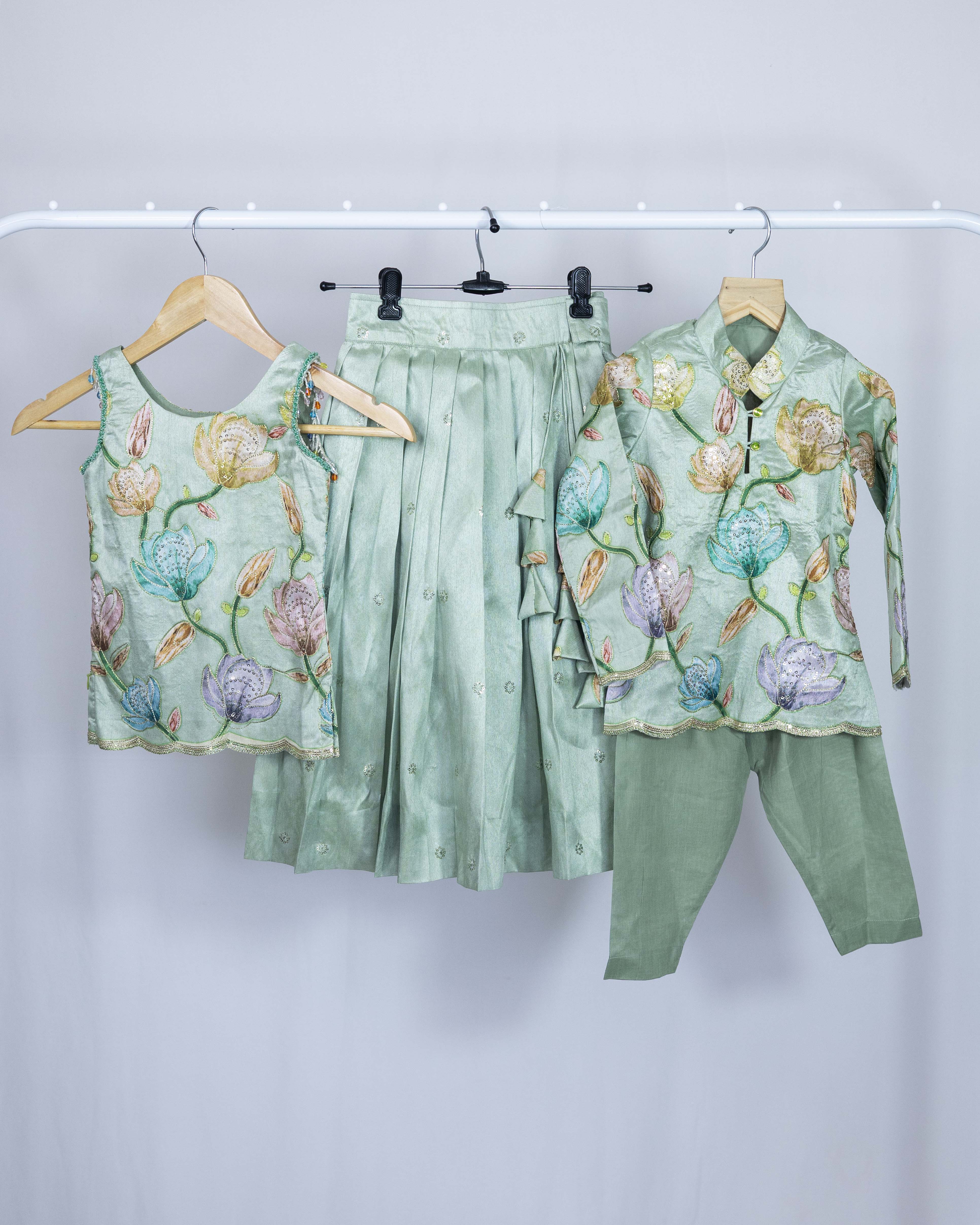 Celadon Green & Pastel Lavender Ensemble