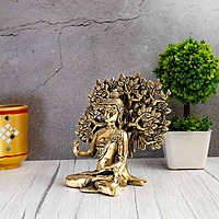 Brass Blessing Buddha under Kalpavriksha Tree - 7 inch Height | Serene Brass Idol of Blessing Buddha under Kalpavriksha Tree for Peace and Tranquility
