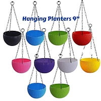 (Pack of 6) 9" Round Multi color Plastic Flower Hanging Pot for Balcony with Hanging Chain
