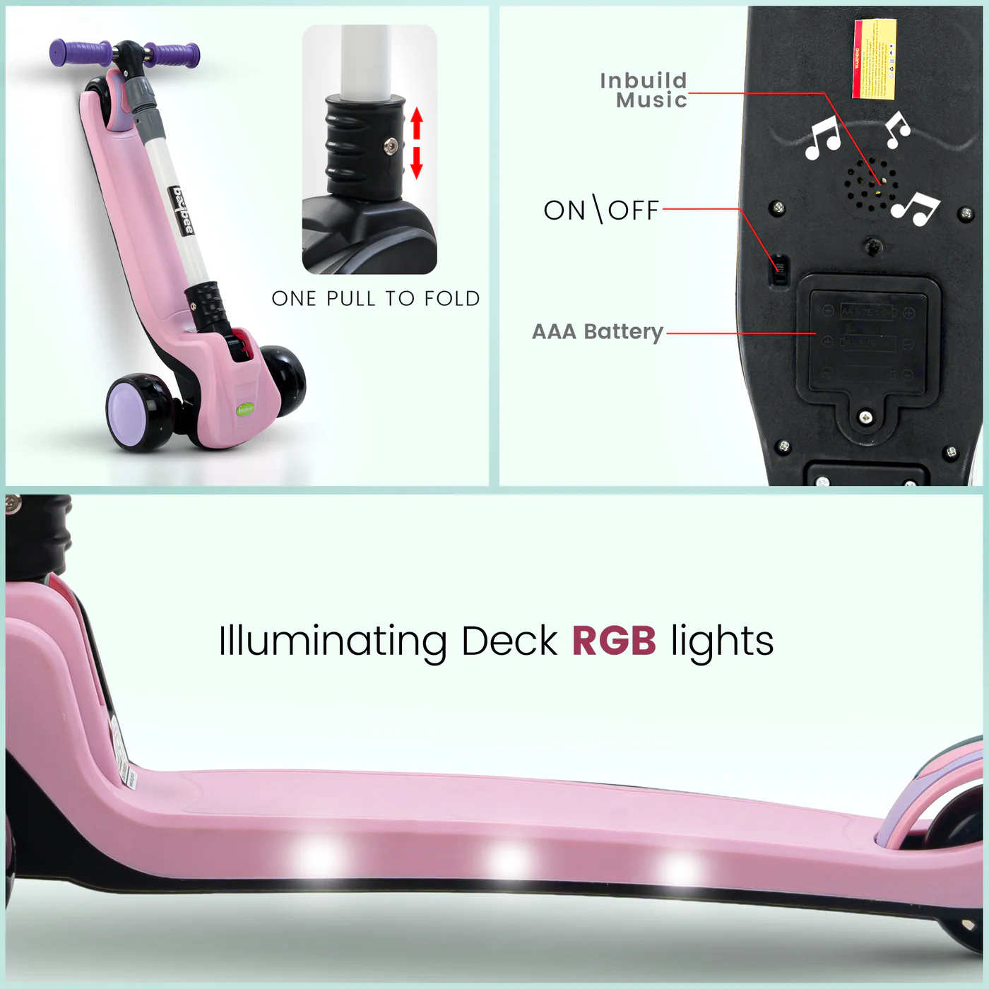 Baybee Phantom Skate Scooter for Kids, Foaldble 3 Wheel Kids Scooter with 3 Height Adjustable- Pink