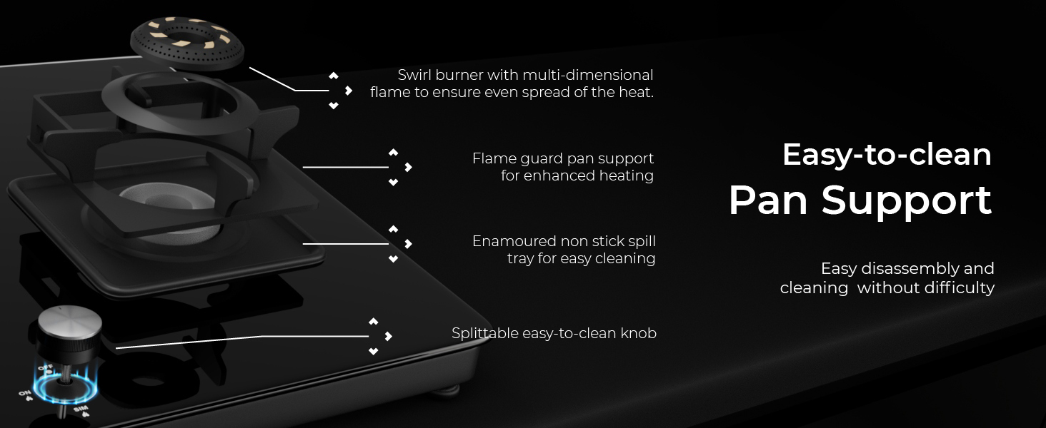 Slimmest Magnite 3 Burner Glass Hob Top Cooktop Manual Ignition