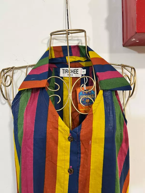 Cyra's Racer Back Dress with Collar -Multi-colour Stripes