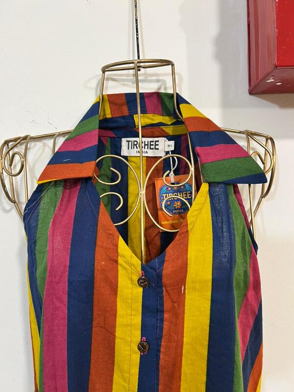 Cyra's Racer Back Dress with Collar -Multi-colour Stripes