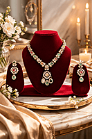 Gold and Green Kundan Necklace Set with Matching Earrings