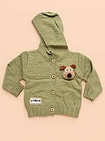 Knitted Hooded Cardigan- Olive Green | Full Sleeves