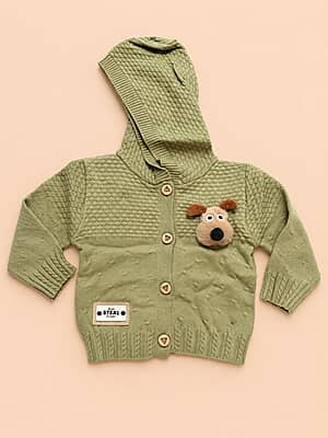 Knitted Hooded Cardigan- Olive Green | Full Sleeves