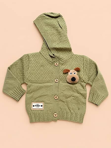 Knitted Hooded Cardigan- Olive Green | Full Sleeves