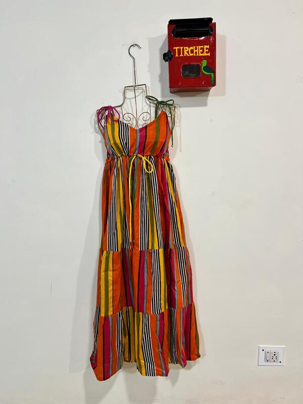 Meghana's Strap & Tie Dress - Colourful Stripes
