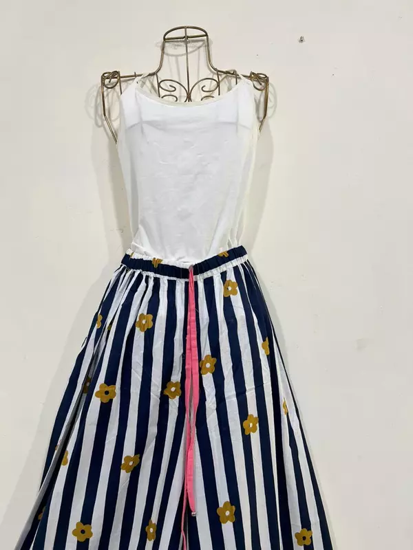Anya's Flared Lounge pants - Blue & White Stripes with Flowers